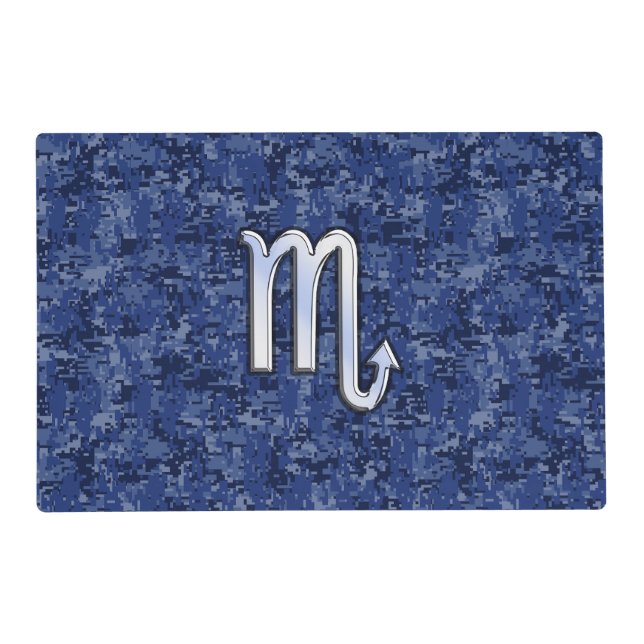 Scorpio Zodiac Sign on Navy Blue Camo Placemat (Front)