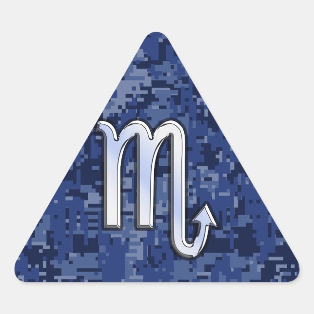 Scorpio Zodiac Sign on Navy Blue Camouflage Decor Triangle Sticker (Front)