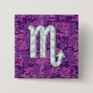 Scorpio Zodiac Sign on Pink Fuchsia Digital Camo Button