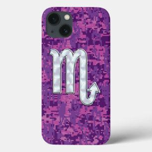 Scorpio Zodiac Sign on Pink Fuchsia Digital Camo iPhone 13 Case