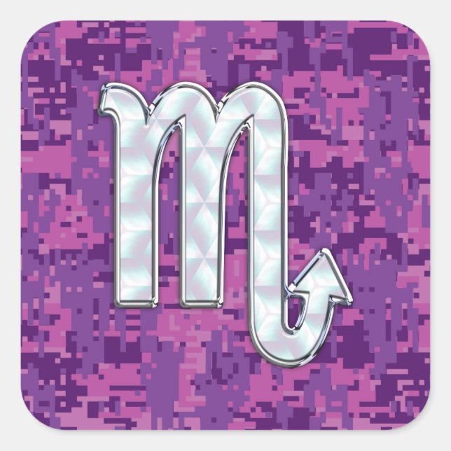 Scorpio Zodiac Sign on Pink Fuchsia Digital Camo Square Sticker (Front)