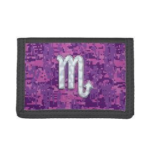Scorpio Zodiac Sign on Pink Fuchsia Digital Camo Tri-fold Wallet