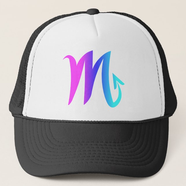 Scorpio Zodiac Sign Pink Blue Aqua Gradient Trucker Hat (Front)