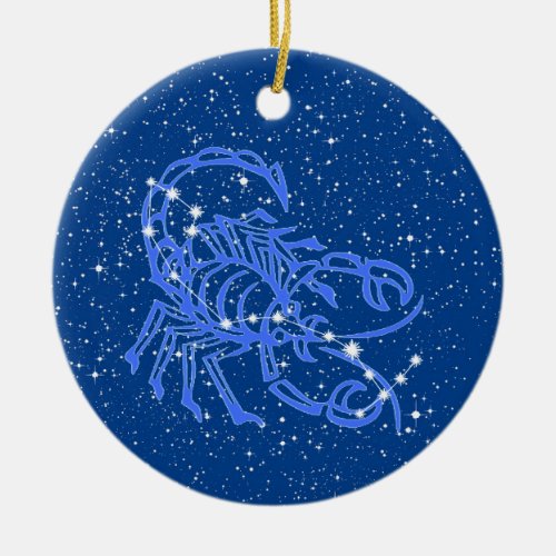 Scorpio Zodiac Sign with Stars on Deep Blue  Ceramic Ornament
