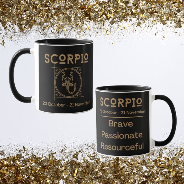 Scorpio Zodiac Sign with Symbol and Traits Mug (Scorpio Zodiac Coffee Mug with traits)