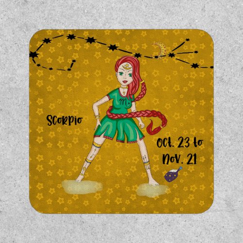 Scorpio Zodiac Sign  Woman  Stars on Faux Gold Patch