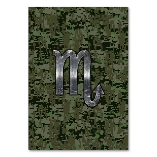 Scorpio Zodiac Sign Woodland Digital Camo Table Number