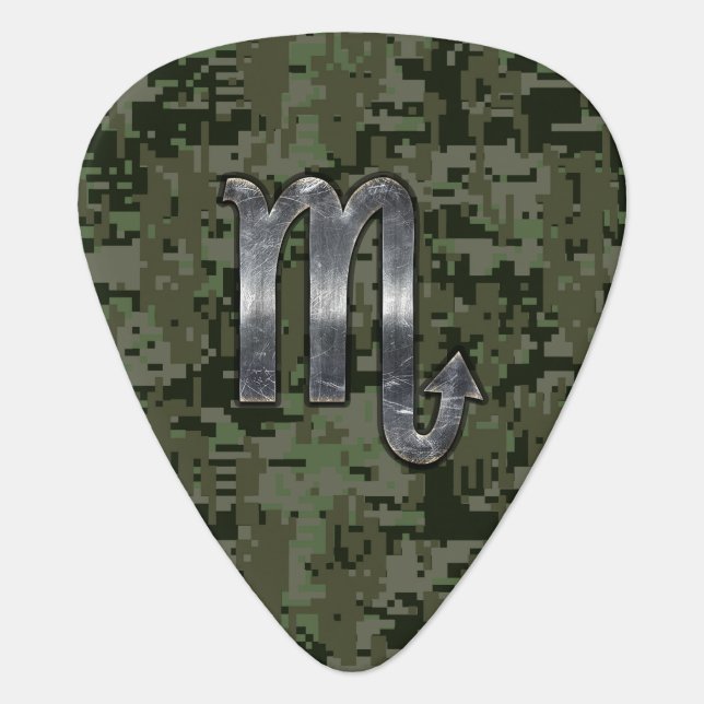 Scorpio Zodiac Sign Woodland Digital Camouflage Guitar Pick (Front)