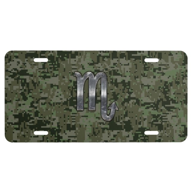 Scorpio Zodiac Sign Woodland Digital Camouflage License Plate (Front)