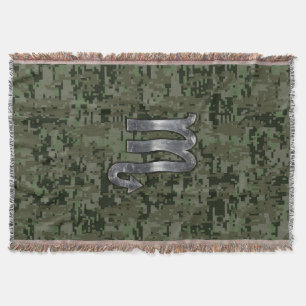 Scorpio Zodiac Sign Woodland Digital Camouflage Throw Blanket