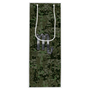 Scorpio Zodiac Sign Woodland Green Digital Camo Wine Gift Bag