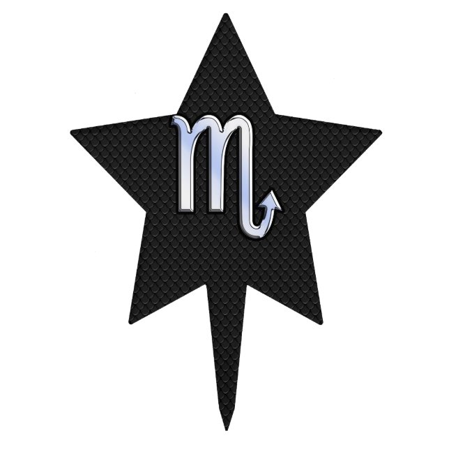 Scorpio Zodiac Silver Sign black snake skin Cake Topper (Front)