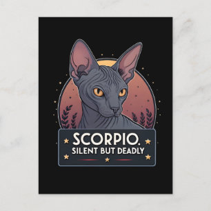 Scorpio Zodiac Sphynx Cat Silent Deadly Art Postcard