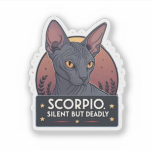 Scorpio Zodiac Sphynx Cat Silent Deadly Art Sticker