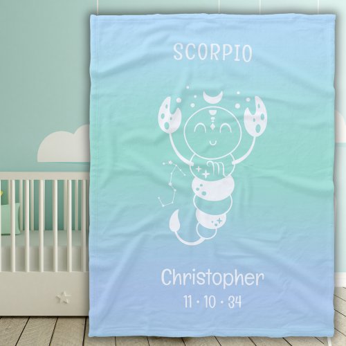 Scorpio Zodiac Star Name Birthdate Blue Baby Fleece Blanket