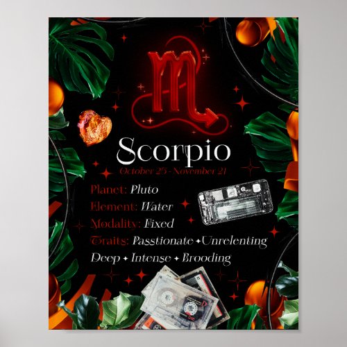 Scorpio Zodiac Star Sign Y2K Black 45 Poster