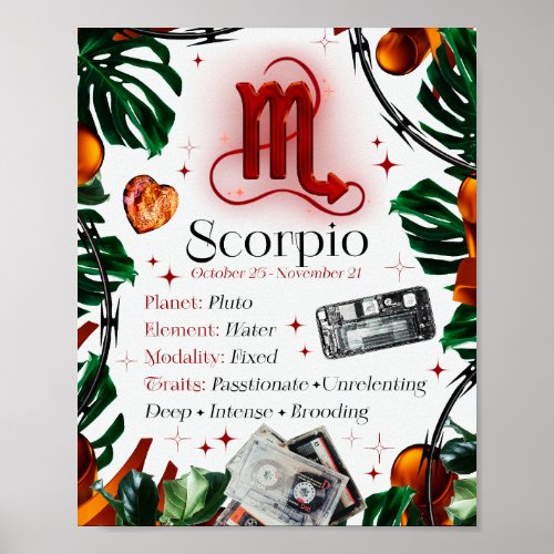 Scorpio Zodiac Star Sign Y2K White 45 Poster