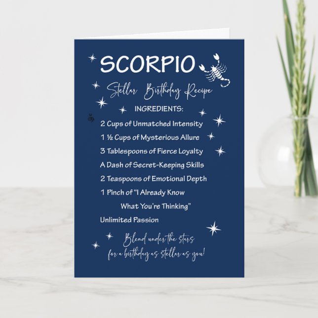 Scorpio Zodiac Stellar Birthday Recipe Card (Front)