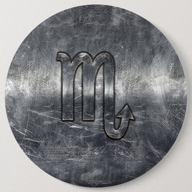 Scorpio Zodiac Symbol in Grunge Metallic Style Button (Front)