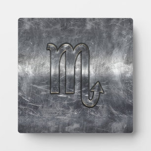 Scorpio Zodiac Symbol in Grunge Metallic Style Plaque