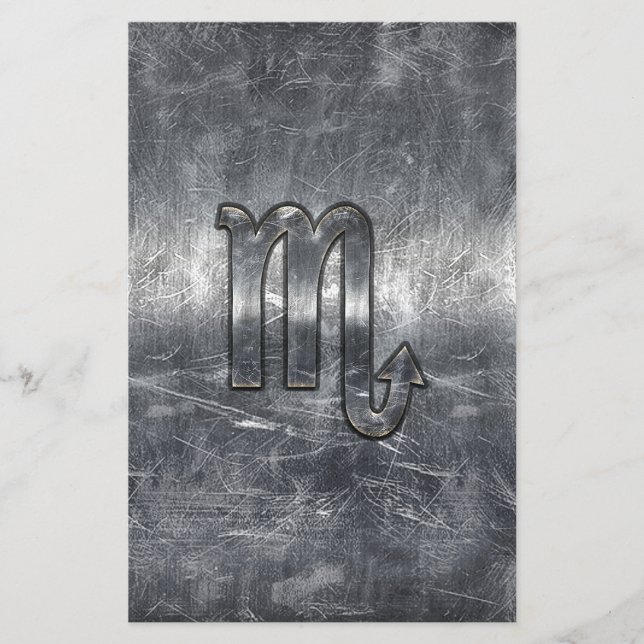 Scorpio Zodiac Symbol in Grunge Metallic Style Stationery (Front)