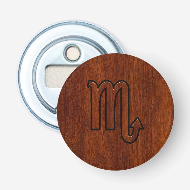 Scorpio Zodiac Symbol in Mahogany Style Bottle Opener (Front)
