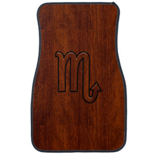 Scorpio Zodiac Symbol in Mahogany Style Car Floor Mat
