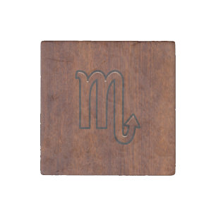 Scorpio Zodiac Symbol in Mahogany Style Stone Magnet
