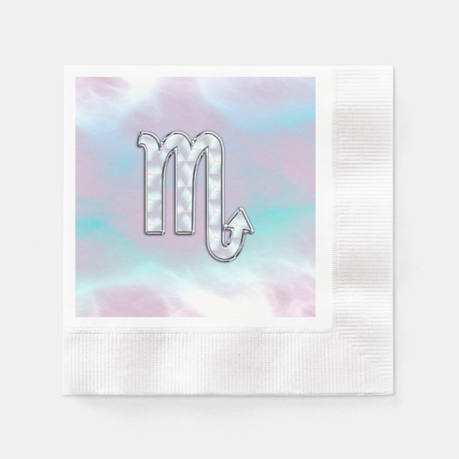 Scorpio Zodiac Symbol in Mother of Pearl Decor Paper Napkins (Front)