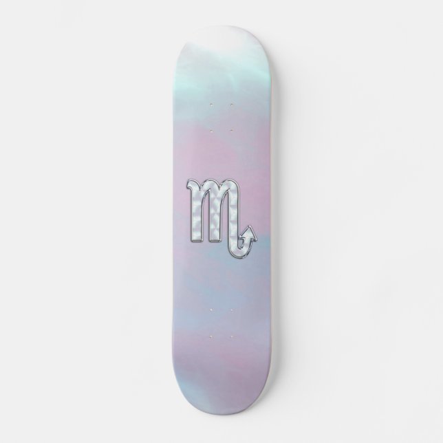 Scorpio Zodiac Symbol in Mother of Pearl Decor Skateboard Deck (Front)
