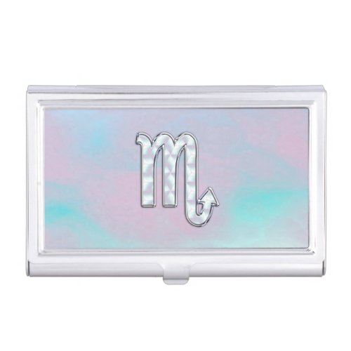 Scorpio Zodiac Symbol in Mother of Pearl Style Business Card Case