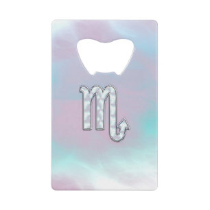 Scorpio Zodiac Symbol in Mother of Pearl Style Credit Card Bottle Opener