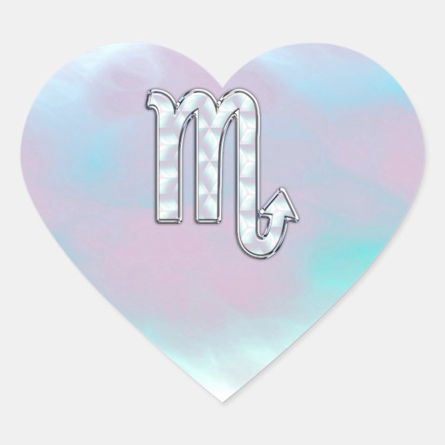 Scorpio Zodiac Symbol in Mother of Pearl Style Heart Sticker (Front)