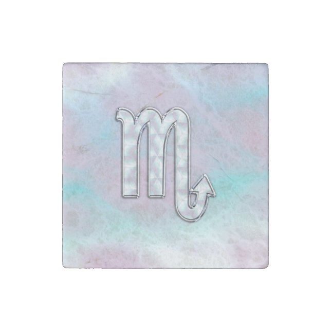 Scorpio Zodiac Symbol in Mother of Pearl Style Stone Magnet (Front)