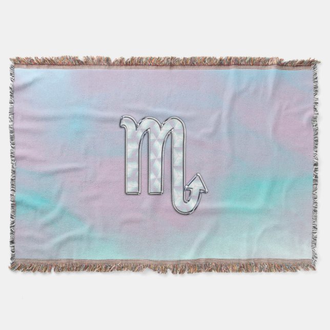 Scorpio Zodiac Symbol in Mother of Pearl Style Throw Blanket (Front)