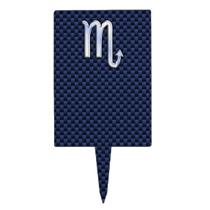 Scorpio Zodiac Symbol navy blue carbon fiber style Cake Topper
