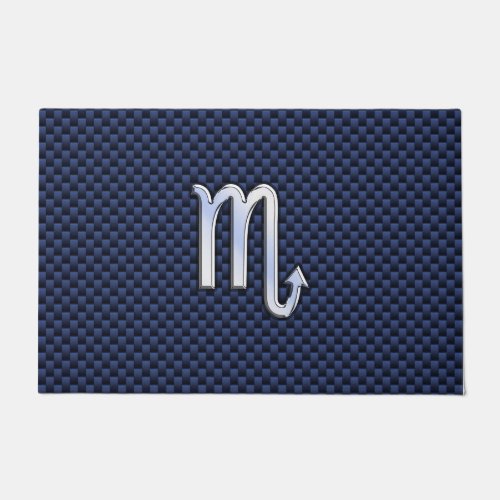 Scorpio Zodiac Symbol Navy Blue Carbon Fiber Style Doormat