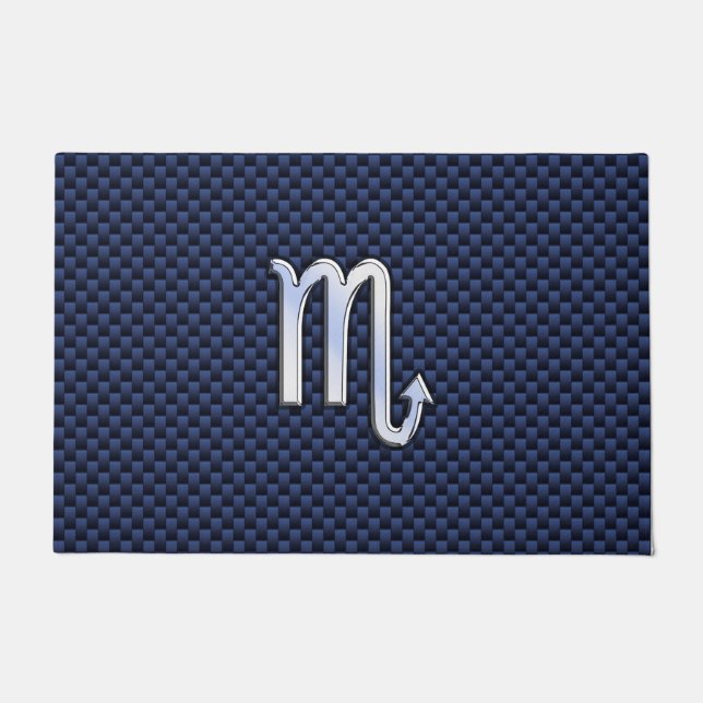 Scorpio Zodiac Symbol Navy Blue Carbon Fiber Style Doormat (Front)