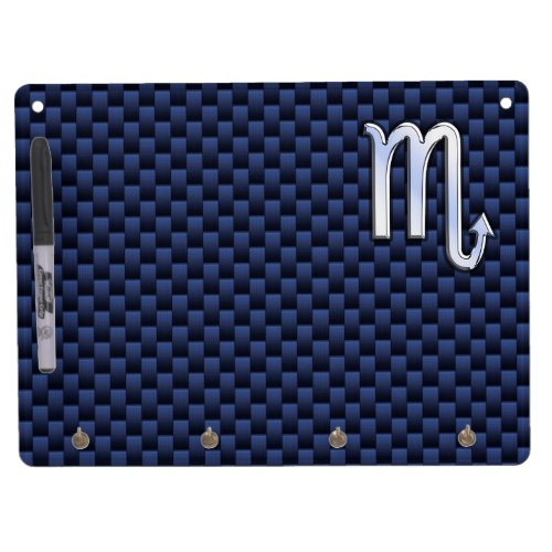 Scorpio Zodiac Symbol Navy Blue Carbon Fiber Style Dry Erase Board With Keychain Holder