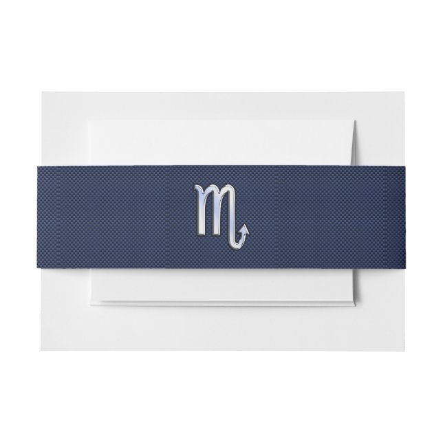 Scorpio Zodiac Symbol navy blue carbon fiber style Invitation Belly Band (Front Example)