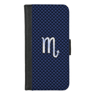 Scorpio Zodiac Symbol Navy Blue Carbon Fiber Style iPhone 8/7 Wallet Case
