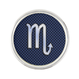 Scorpio Zodiac Symbol navy blue carbon fiber style Lapel Pin