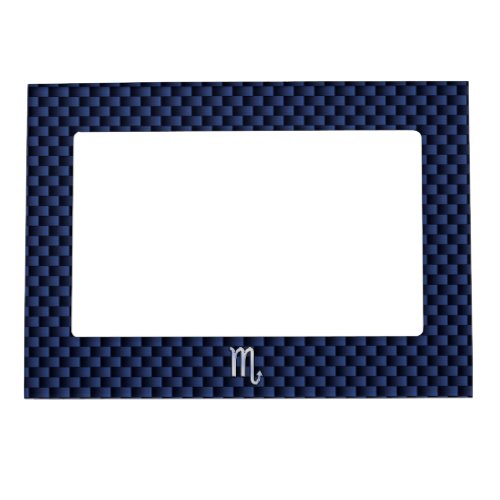 Scorpio Zodiac Symbol Navy Blue Carbon Fiber Style Magnetic Photo Frame