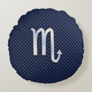 Scorpio Zodiac Symbol navy blue carbon fiber style Round Pillow