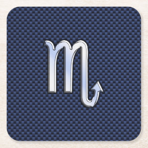 Scorpio Zodiac Symbol navy blue carbon fiber style Square Paper Coaster