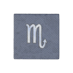 Scorpio Zodiac Symbol navy blue carbon fiber style Stone Magnet