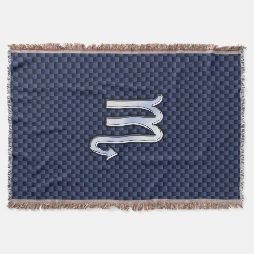 Scorpio Zodiac Symbol navy blue carbon fiber style Throw Blanket