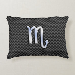 Scorpio Zodiac Symbol on Carbon Fiber Print Decorative Pillow