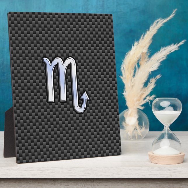 Scorpio Zodiac Symbol on Carbon Fiber Print Plaque (Side)