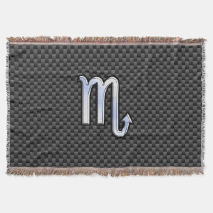 Scorpio Zodiac Symbol on Carbon Fiber Print Throw Blanket